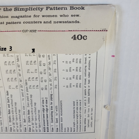 Vintage Simpicity Sewing Pattern 2320 Child's Robe Matching Stuffed Doll - Uncut - Picture 5 of 5